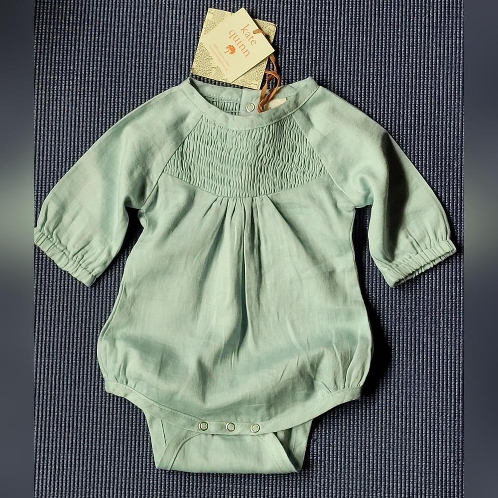 Kate Quinn Long Sleeve Smocked Bodysuit/ Woven Organic Cotton